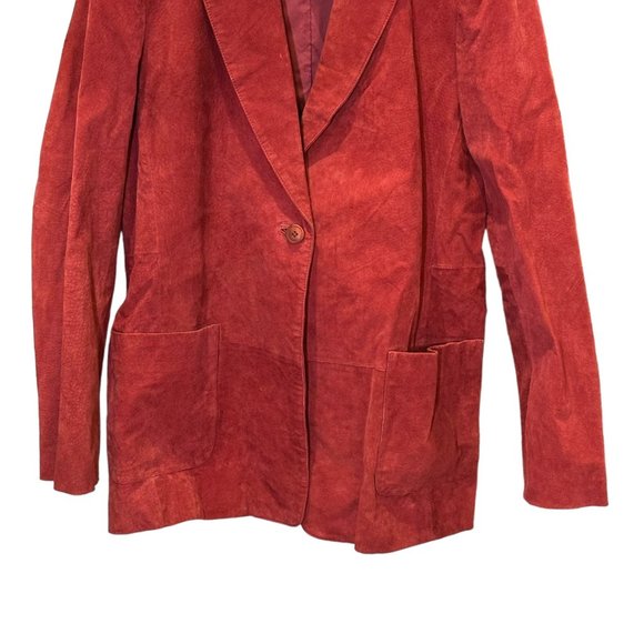 Vintage Komitor Jacket Womens 16 Red Suede Leather 1 Button Blazer Lined - Picture 3 of 12